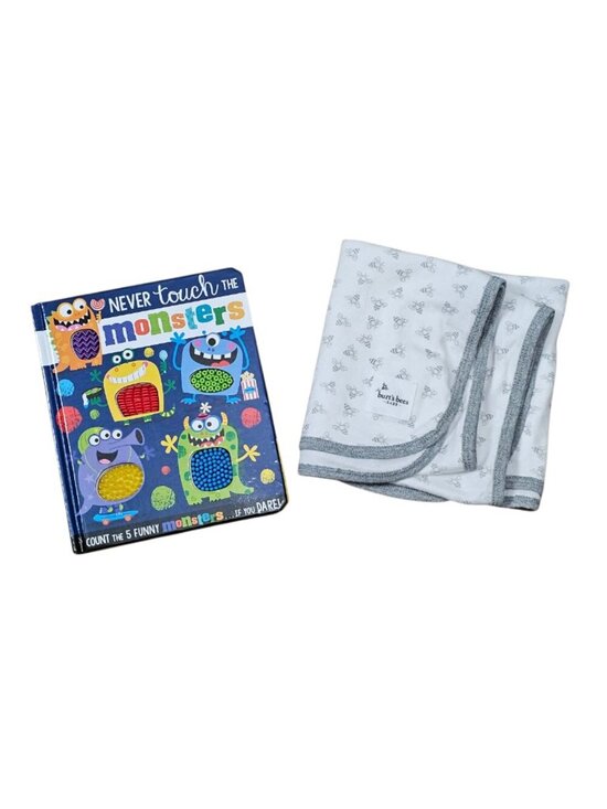 Burts Bees Baby Other - Burt's Bees Cotton Baby Blanket Touch Monsters Rubber Counting Book New